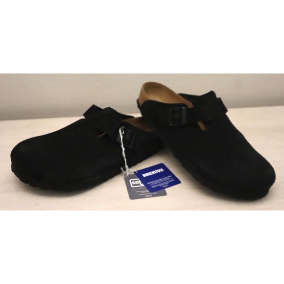 Birkenstock 0660471 Men's Sz 43 US 10 Black Suede Boston Soft Footbed Clogs - Picture 14 of 15